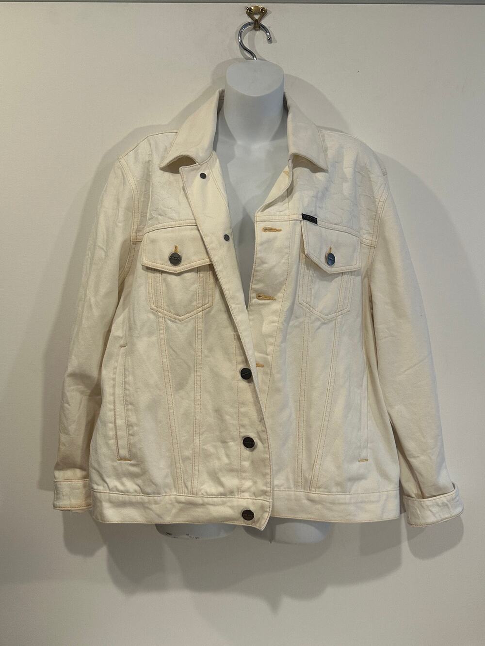 Coach Rare Proto Sample White Denim Jacquard Monogram Trucker Jacket M